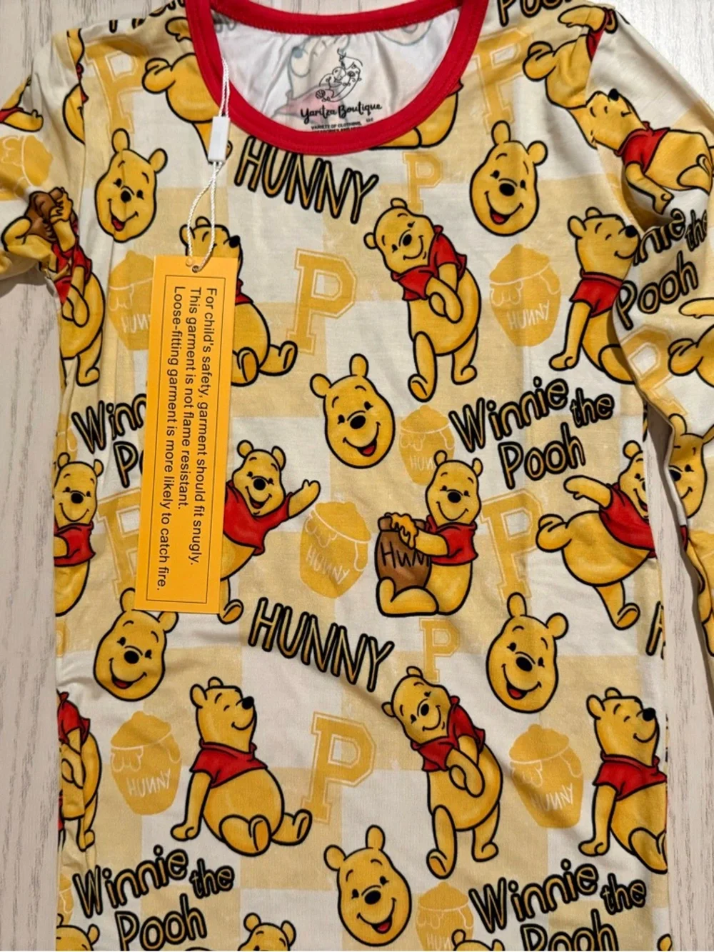 Yaritza Boutique Bamboo Pajamas Unisex Kids 5-6Y Winnie Pooh‎ Hunny 2PC NWT